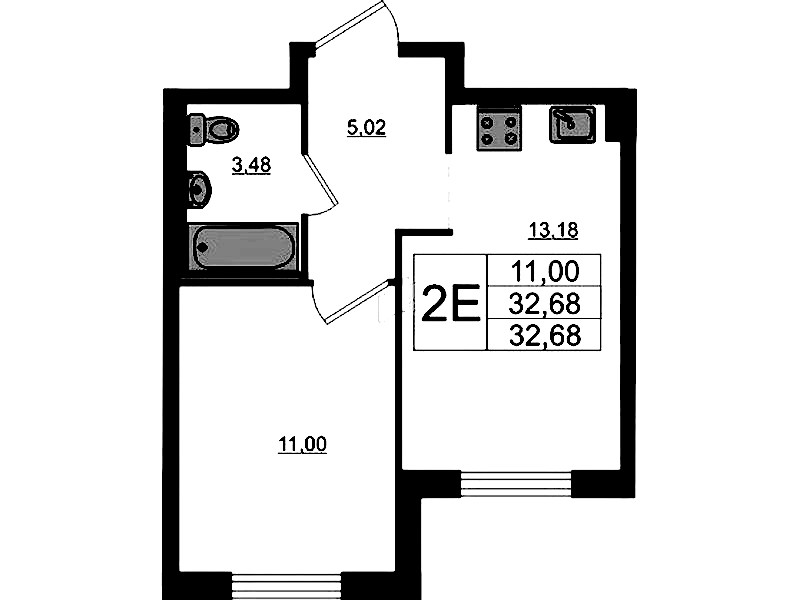 1-комнатная квартира 32.68 м², 4/17 эт., ЖК «Стороны Света 2»